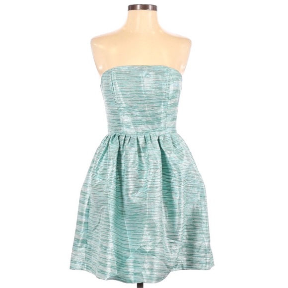 NWT Minuet Blue Teal Sparkle Tinsel Fit & Flare Strapless Mini Dress - Picture 7 of 16